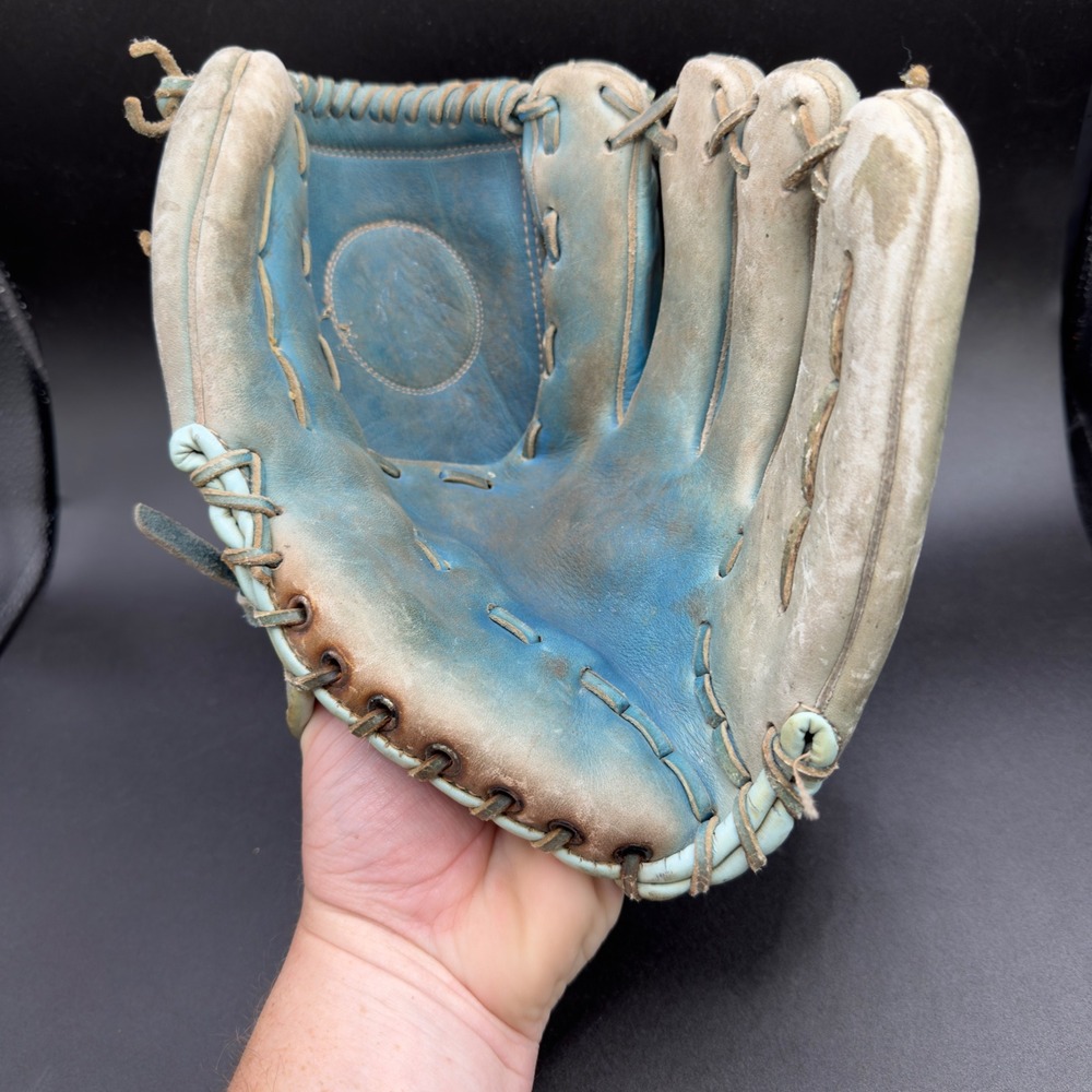 Spalding Vintage Baseball Glove Right Hand Throw Blue Cream Leather